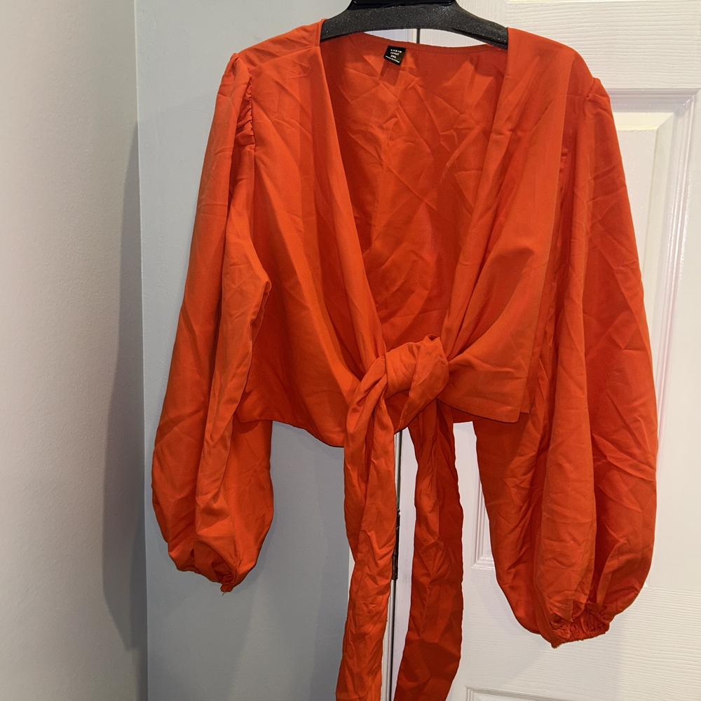 Bright Orange Tie-Front Blouse